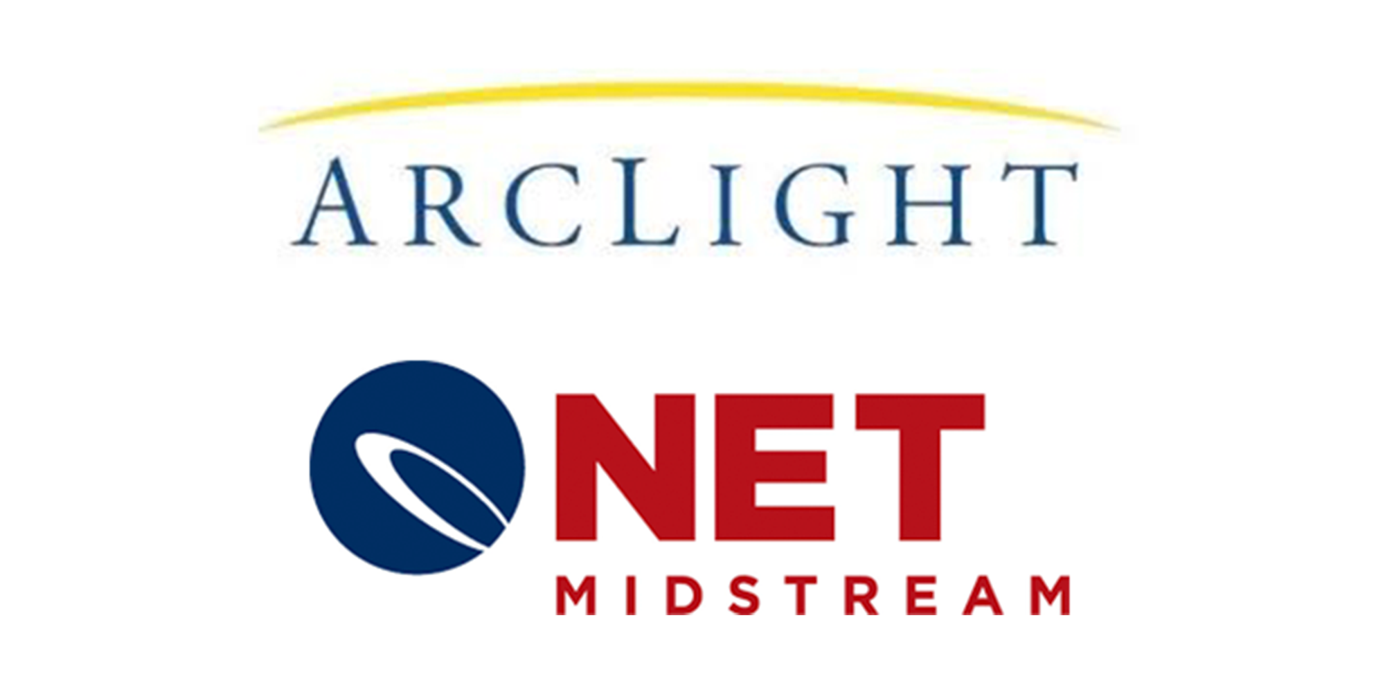 Logos for Arclight and .NET Midstream, with Arclight's logo on top and .NET Midstream's logo below, featuring a navy blue circle with a white elliptical shape and the word 'ARCLIGHT' in blue text, and a red and blue color scheme with the word '.NET' in large red text and 'MIDSTREAM' in smaller red text.