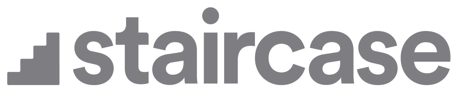 Gray staircase icon with the word 'staircase' in gray letters.