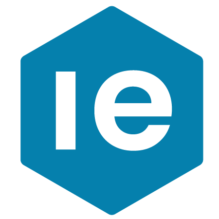 Blue hexagon with white lowercase letters 'e' and 'i' inside.