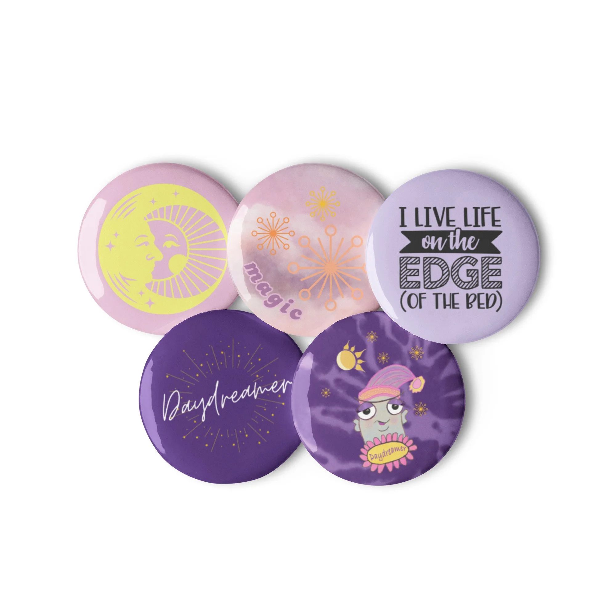 Dilly the Daydreamer set of pin buttons