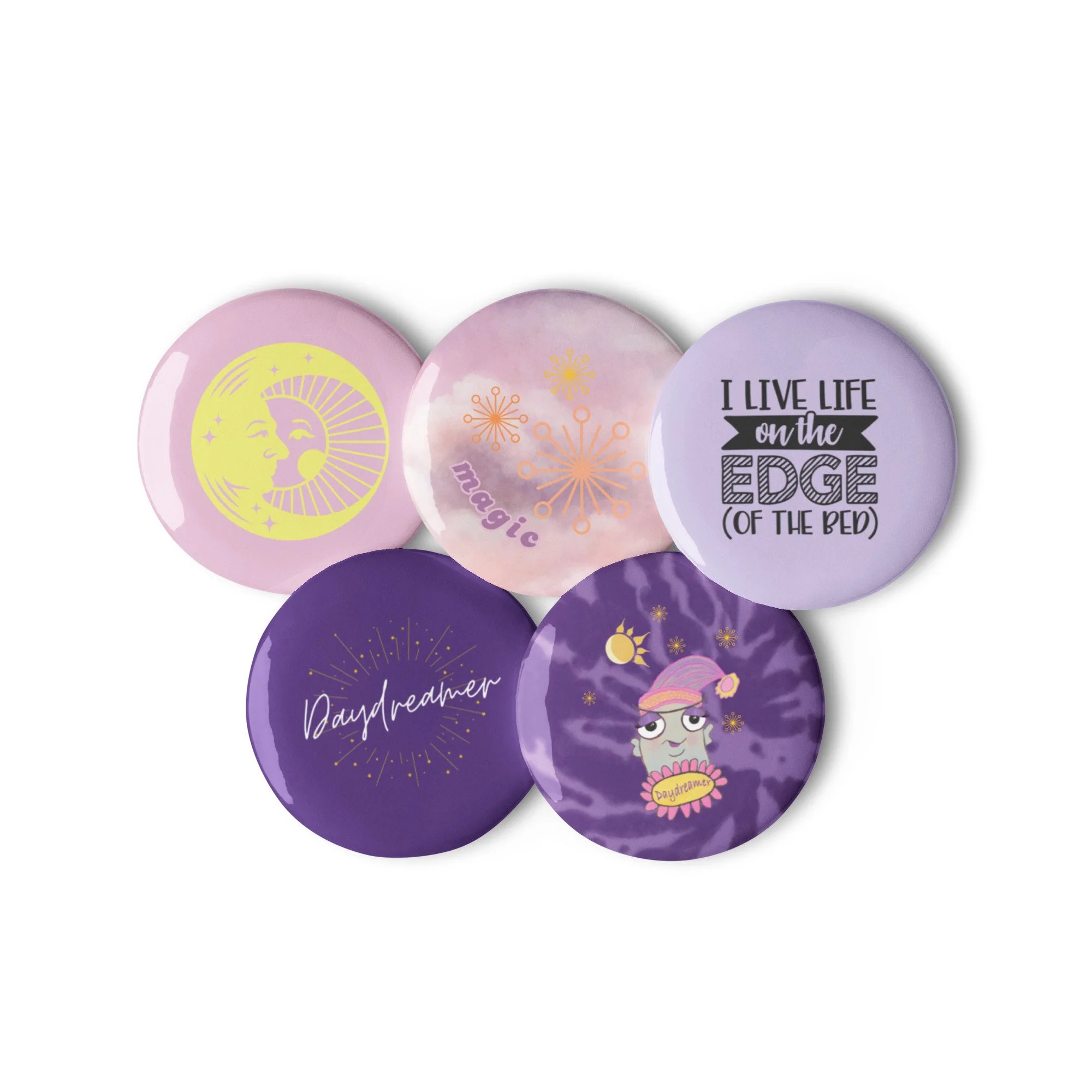 Dilly the Daydreamer set of pin buttons