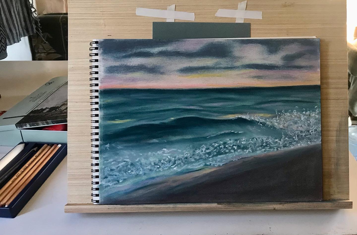 I haven't painted in quite awhile. Decided to paint my favorite subject and wishing I was there watching the sun go down. 
#pastelpainting #socalartist #sunsetsarethebest #femaleartists #softpastel #beachsunset