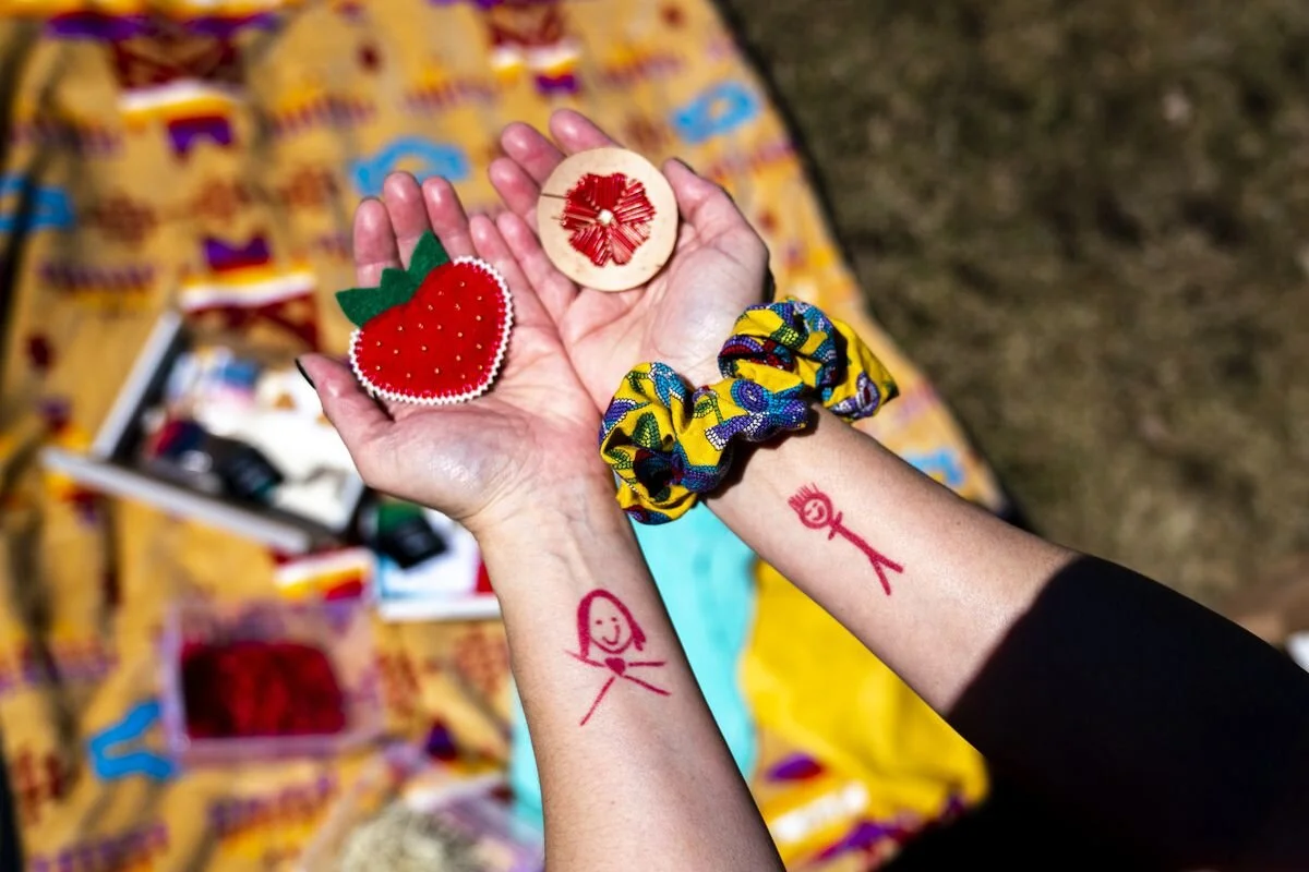 "Darci Everson, owner of EverBead and a mother of three, prepares beading kits at home for First Nation organizations as well to be sent north for communities. On her wrists, Everson had tattoos made from self portraits of her first two children, Mem