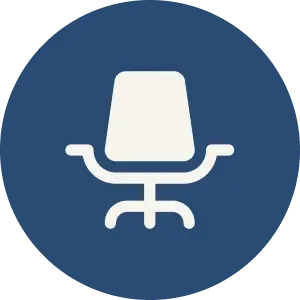 Icon of an office chair on a blue circular background