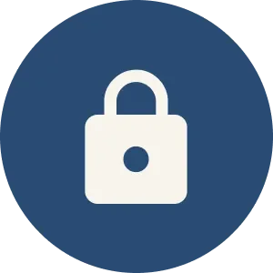 Lock icon on a blue circular background.
