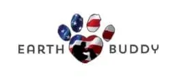 Logo of Earth Buddy with a paw print containing the American flag pattern and the words 'Earth Buddy'