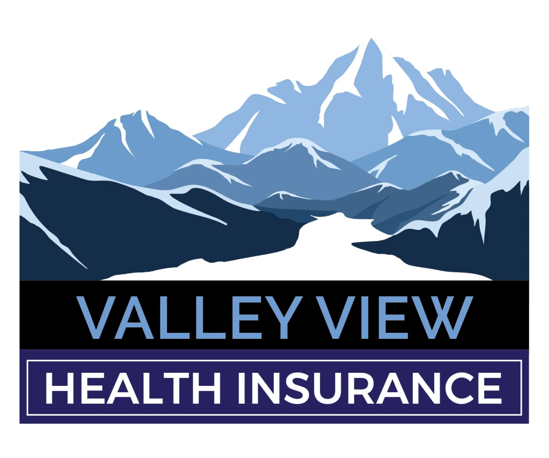 Illustration of snow-capped mountains with the text 'Valley View Health Insurance' below.