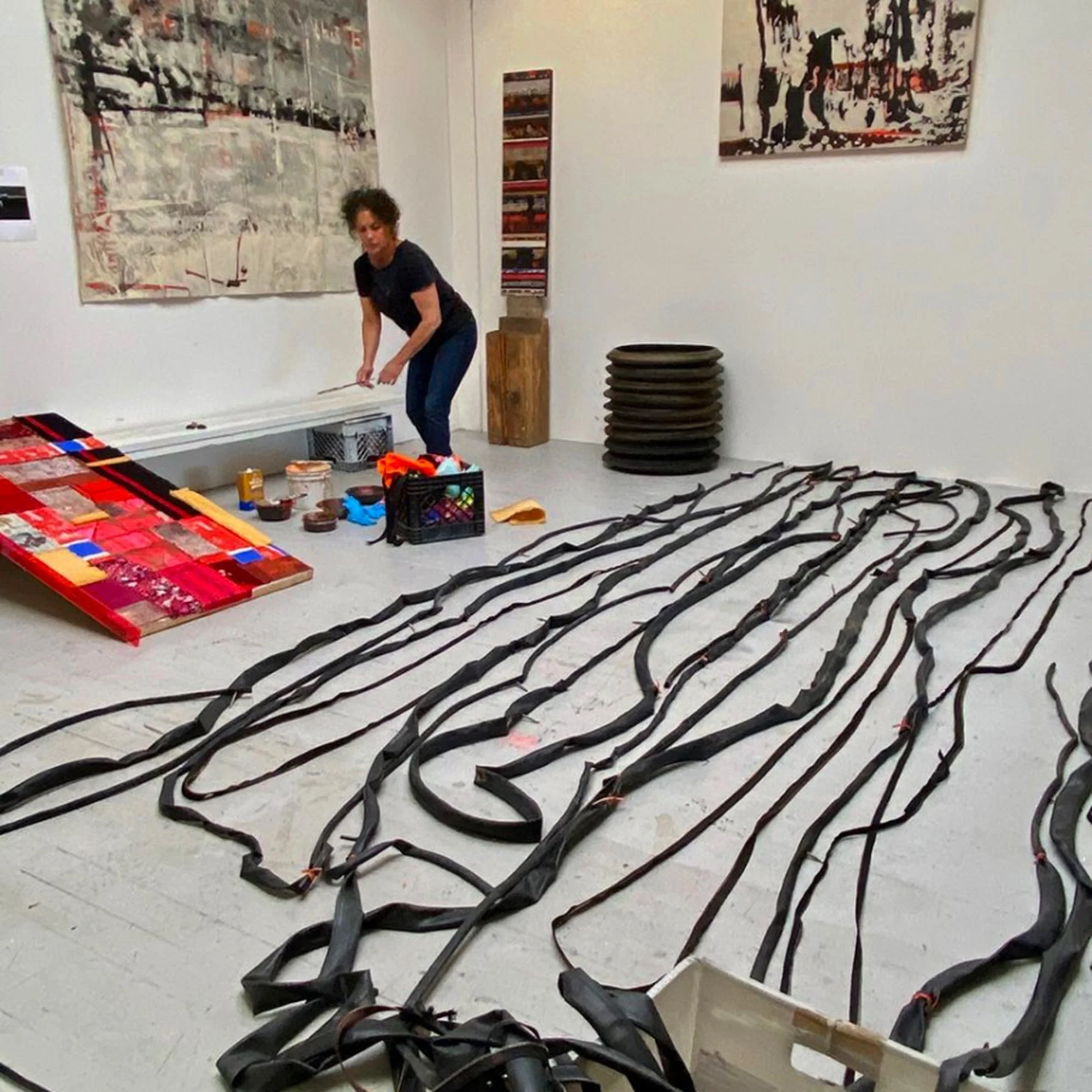 Artist working in her studio