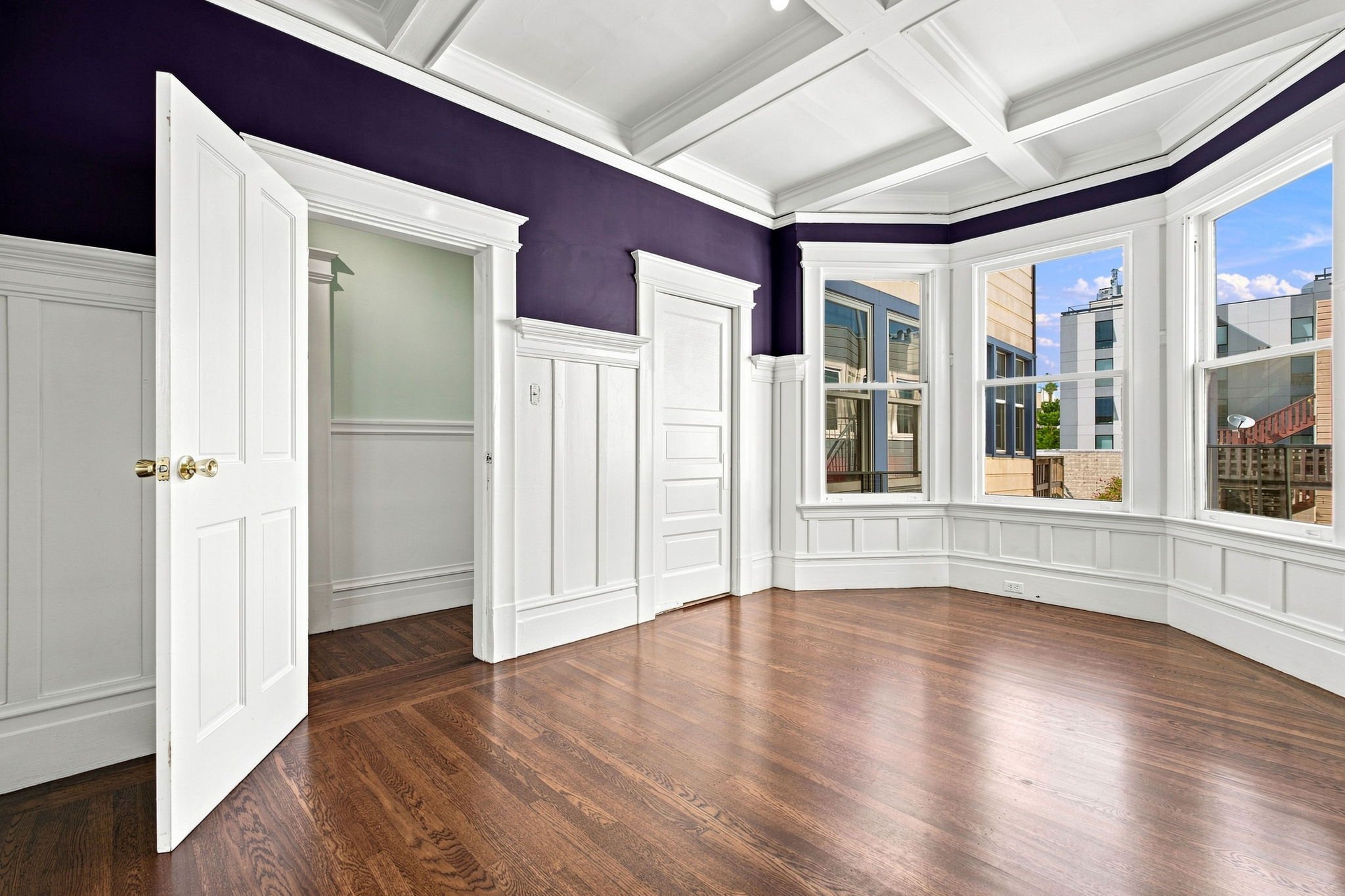 Purple Room- view to the hall & door to the kitchen
