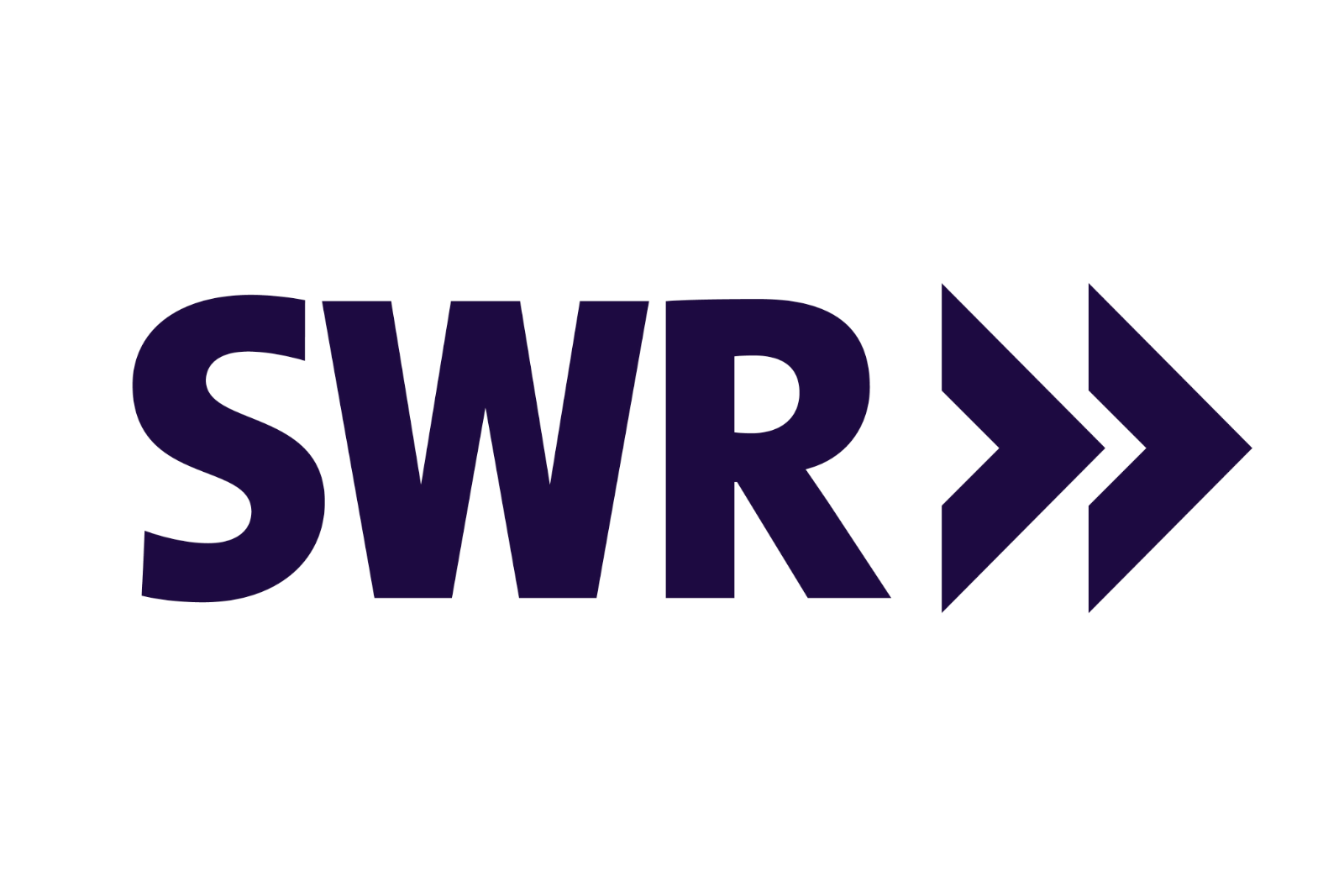 Logo des SWR mit schwarzen Buchstaben und zwei Pfeilen nach rechts auf weißem Hintergrund.
