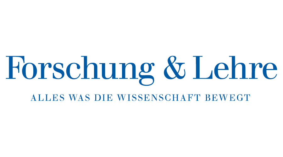 Das Bild zeigt den Schriftzug 'Forschung & Lehre' mit dem Untertitel 'Alles, was die Wissenschaft bewegt', auf weißem Hintergrund in blauer Schrift.