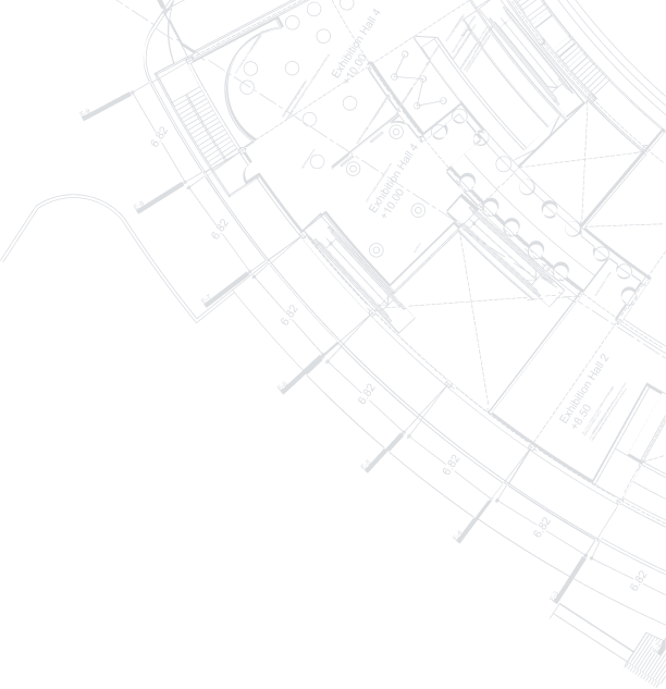 Blue technical architectural blueprint with measurements and structural details on a black background.