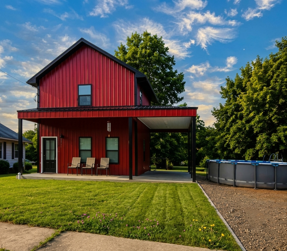 Steel-Framed Red Barndominium in Tennessee - $189,900