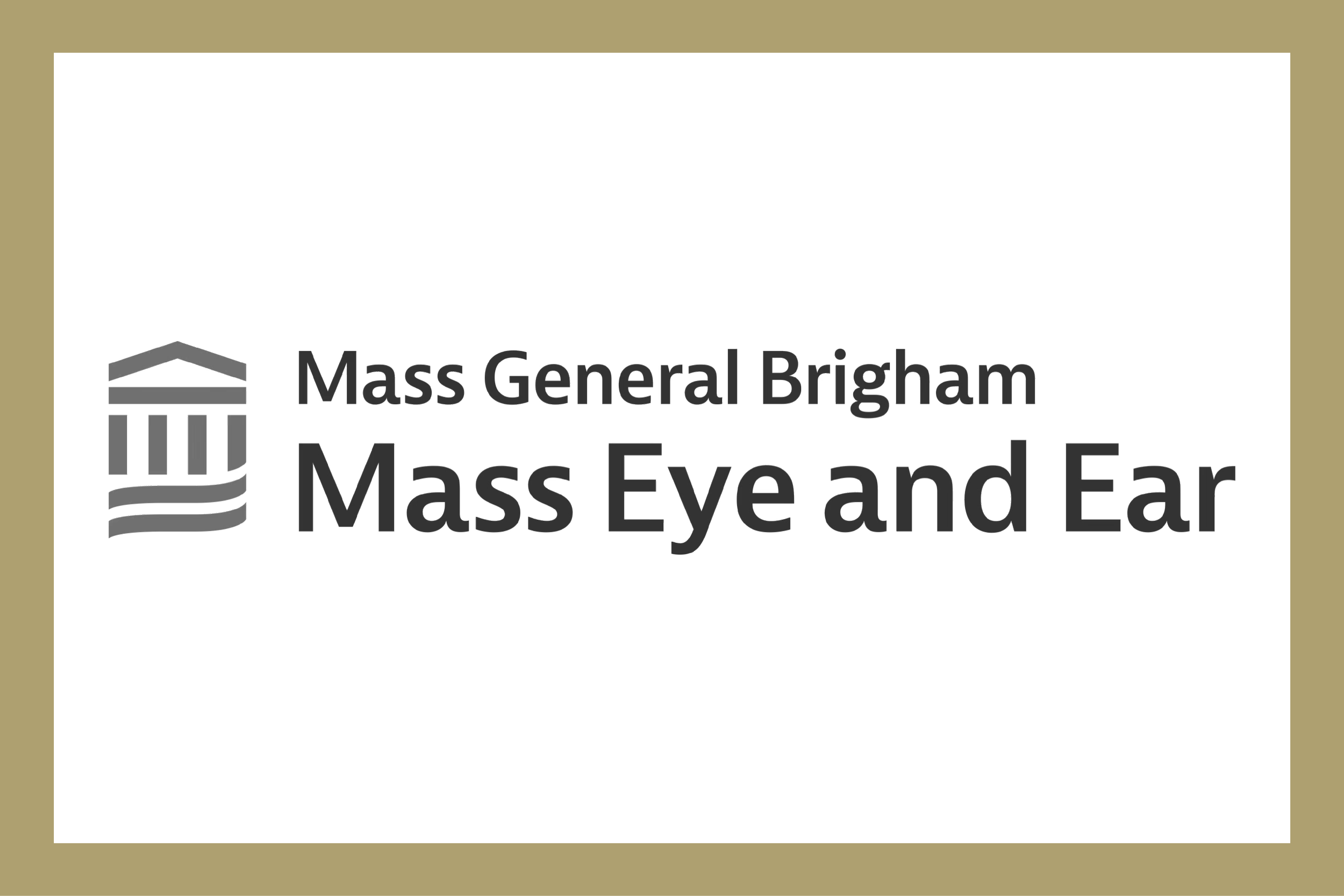 Logo of Mass General Brigham, Mass Eye and Ear with a building icon.