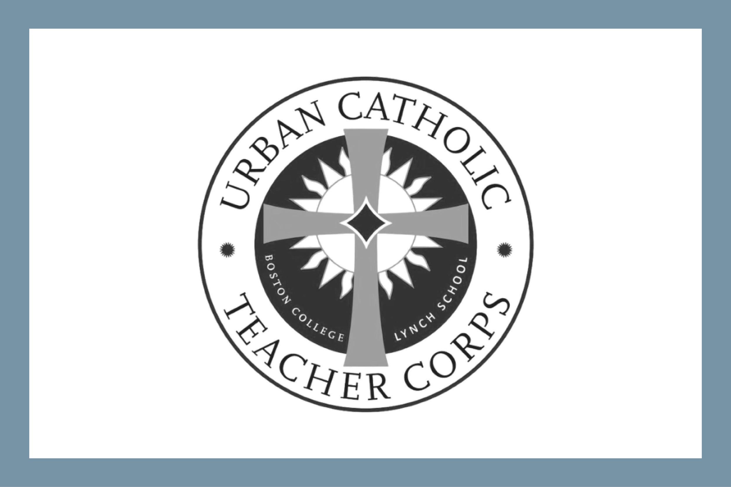 Logo of Urban Catholic Teacher Corps with a stylized cross and sunburst design.