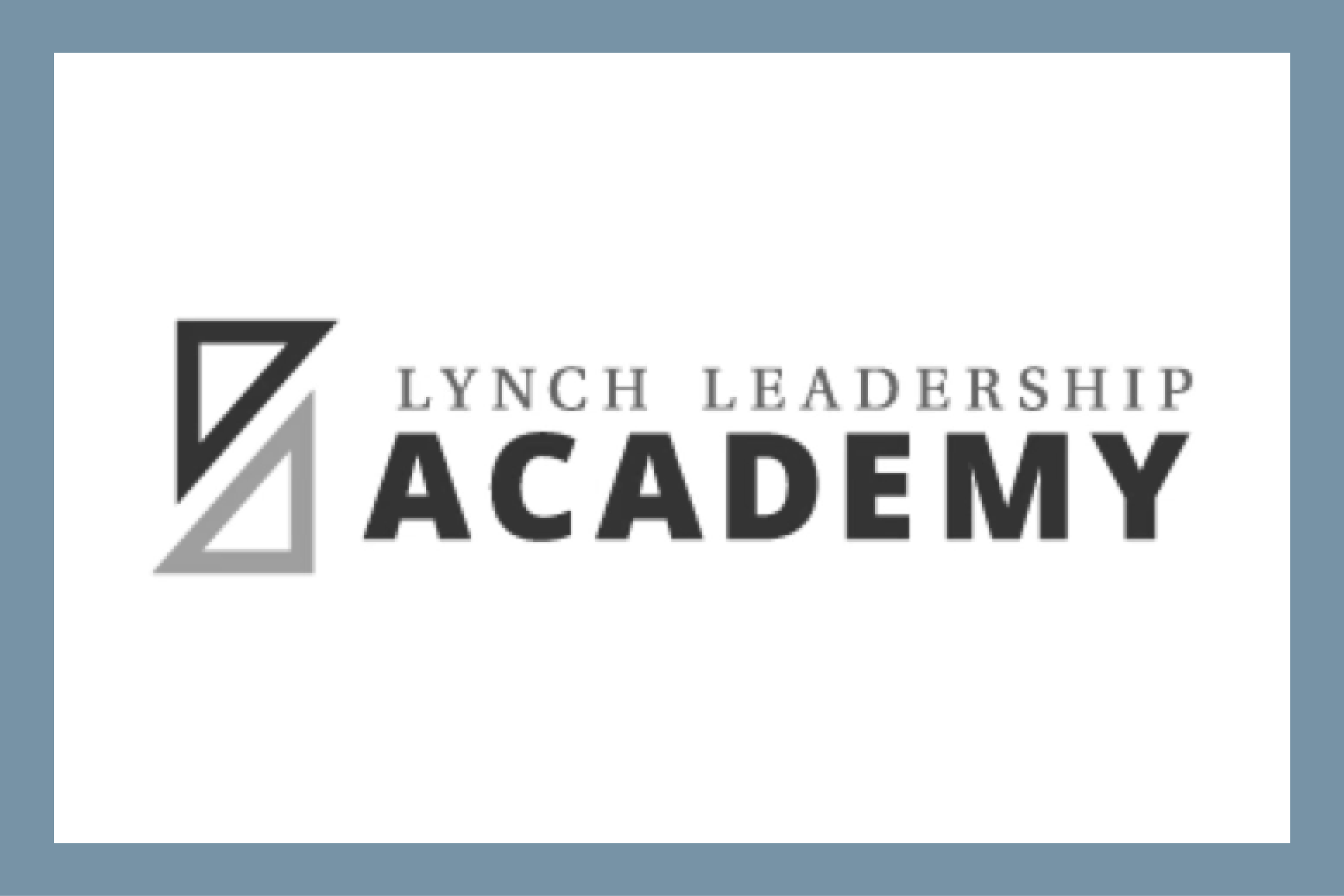 Lynch Leadership Academy logo with geometric shapes in black and gray text on a white background.
