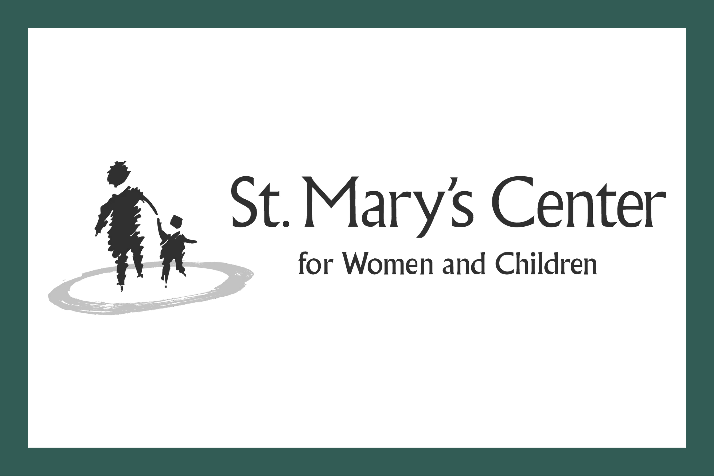 Logo of St. Mary's Center for Women and Children featuring silhouettes of an adult and child with a circular design.