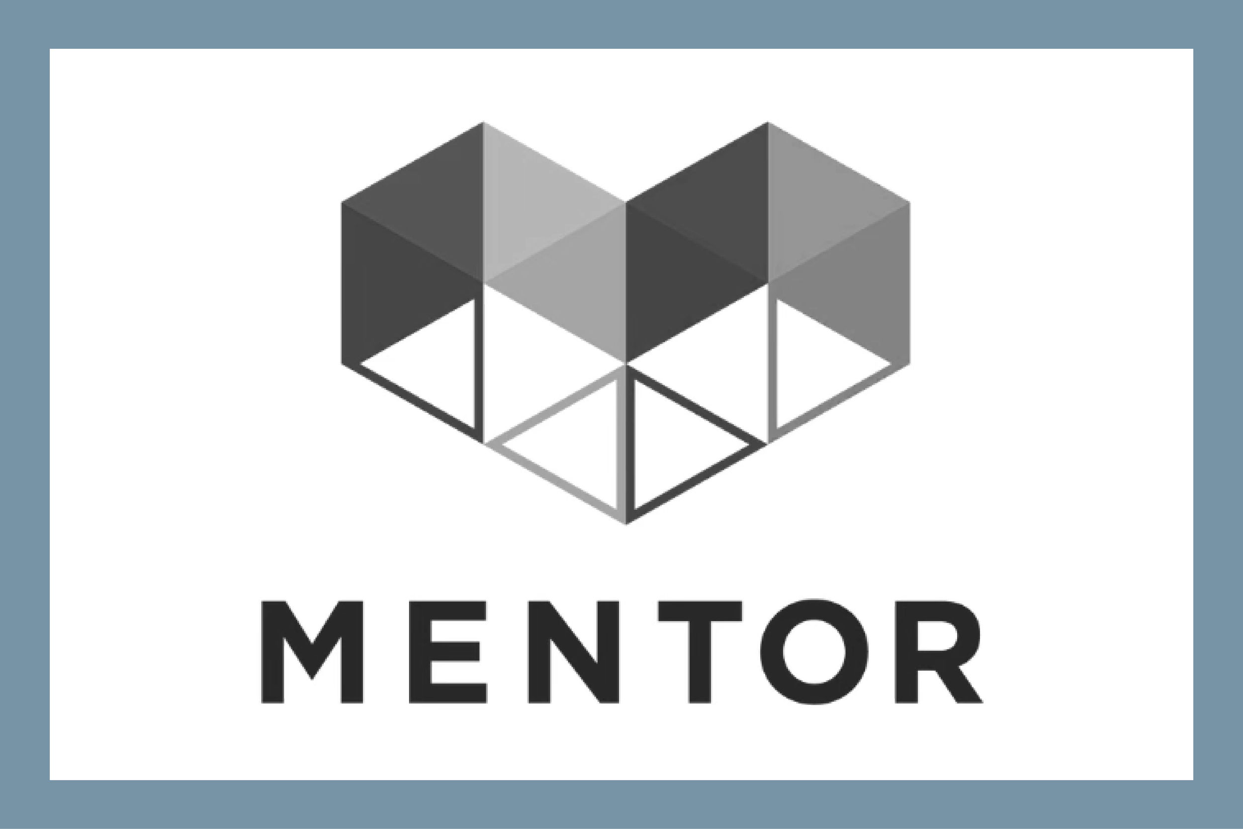 Geometric heart shape logo above the word 'MENTOR'