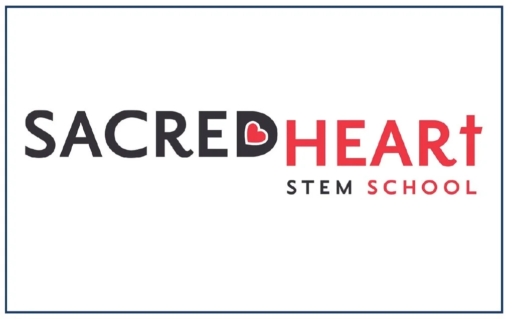 Logo for Sacred Heart STEM School with the words Sacred Heart, with a heart-shaped 'D' and a cross in the word 'Heart'.