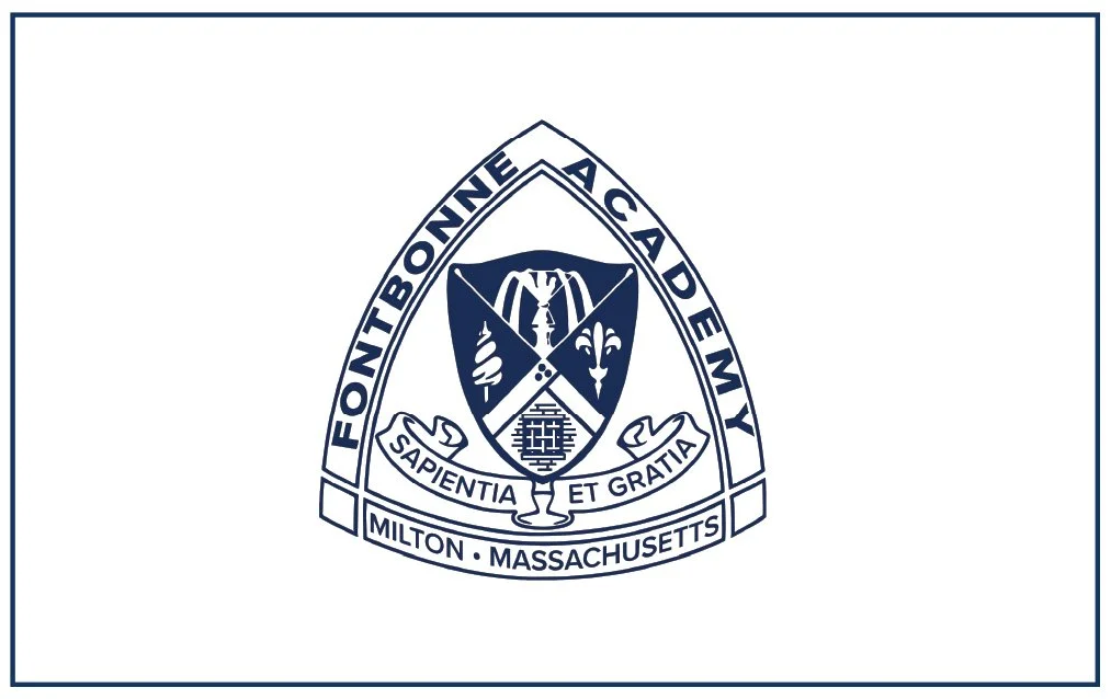 Seal of Frontbonne Academy in Milton, Massachusetts, featuring a shield with symbols, a banner with Latin motto 'Sapientia et Gratia', and a border with the school's name and location.