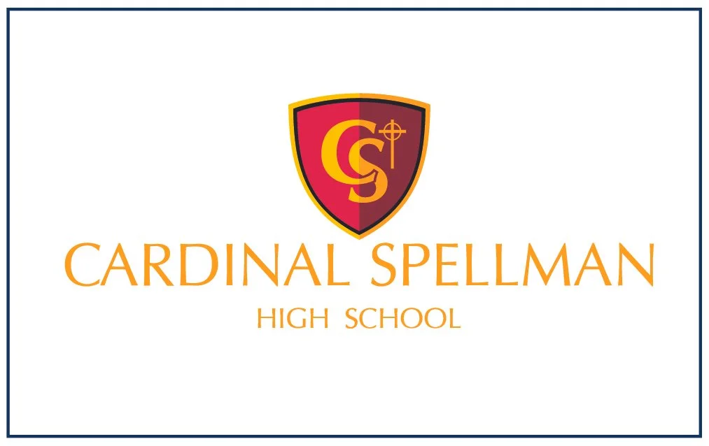 Logo of Cardinal Spellman High School with a shield emblem featuring the letters C and S, a cross, and the school name in orange text on a white background.
