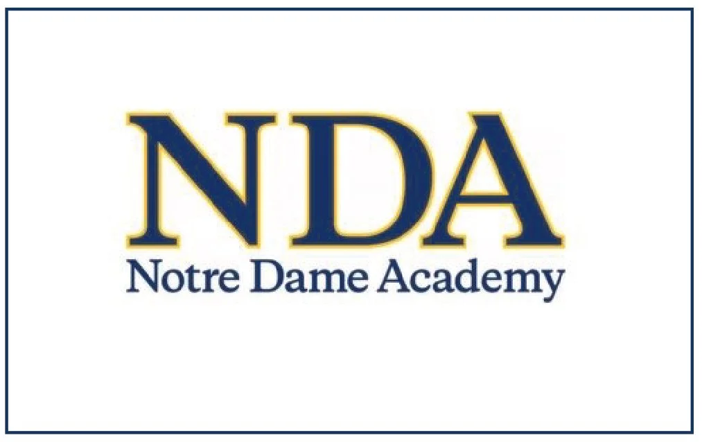 Logo for Notre Dame Academy with initials NDA and full name underneath