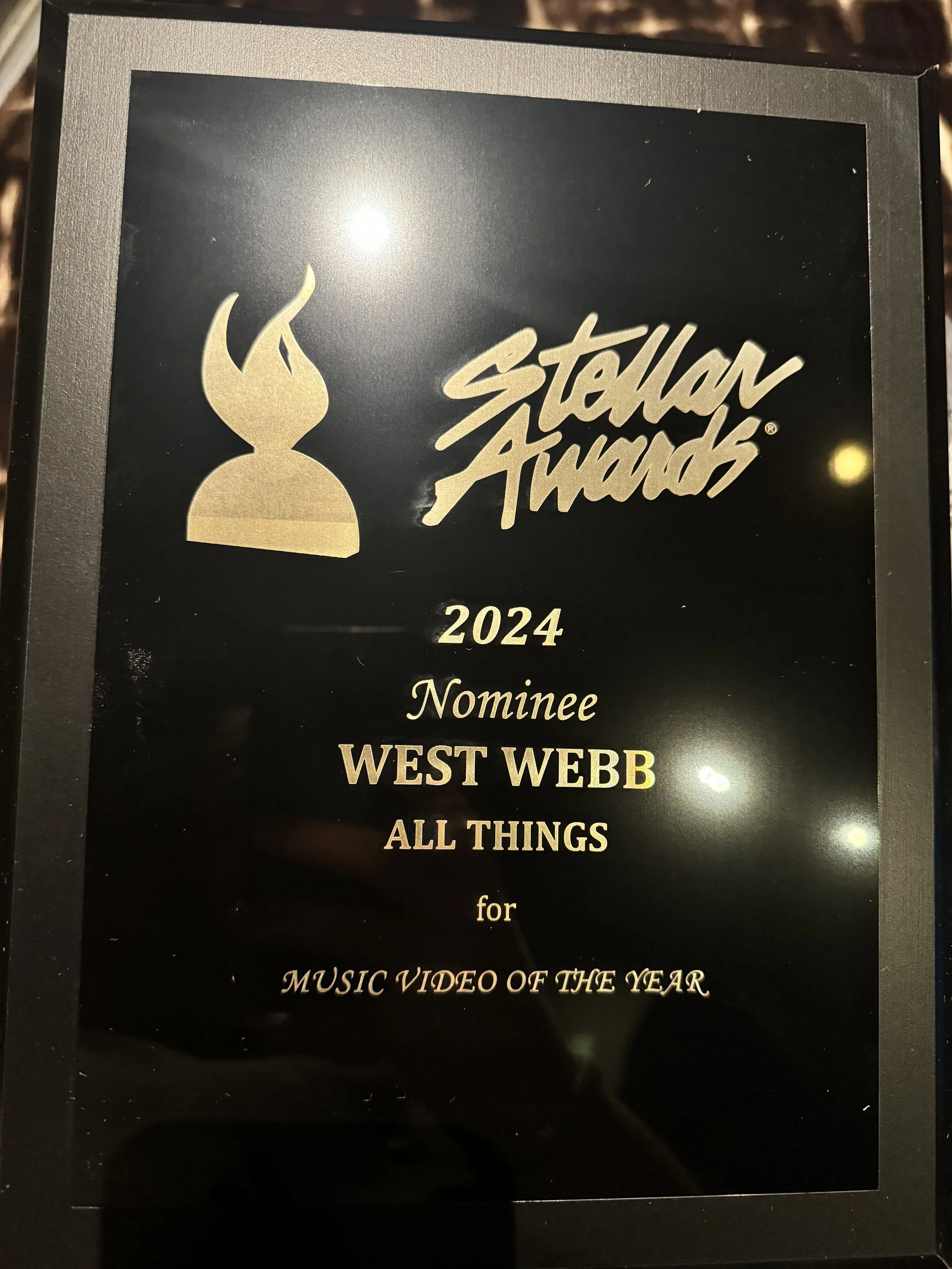 Award plaque for the Sanctuary Awards 2024, nominee West Webb, All Things, Music Video of the Year.
