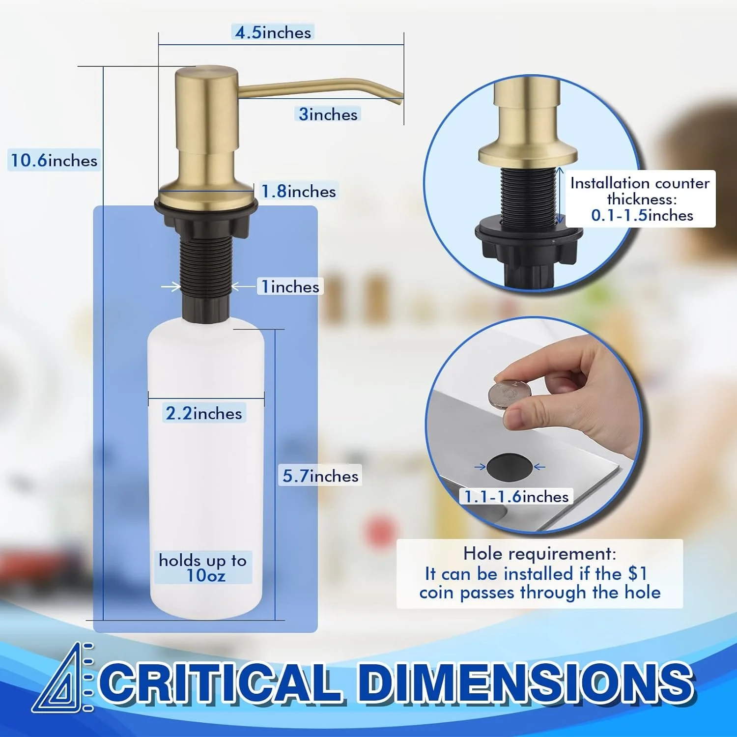 Gold Soap Dispenser Specs