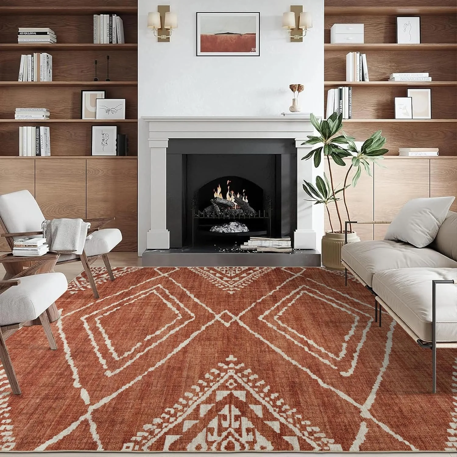Burnt Orange Southwest Boho Rug