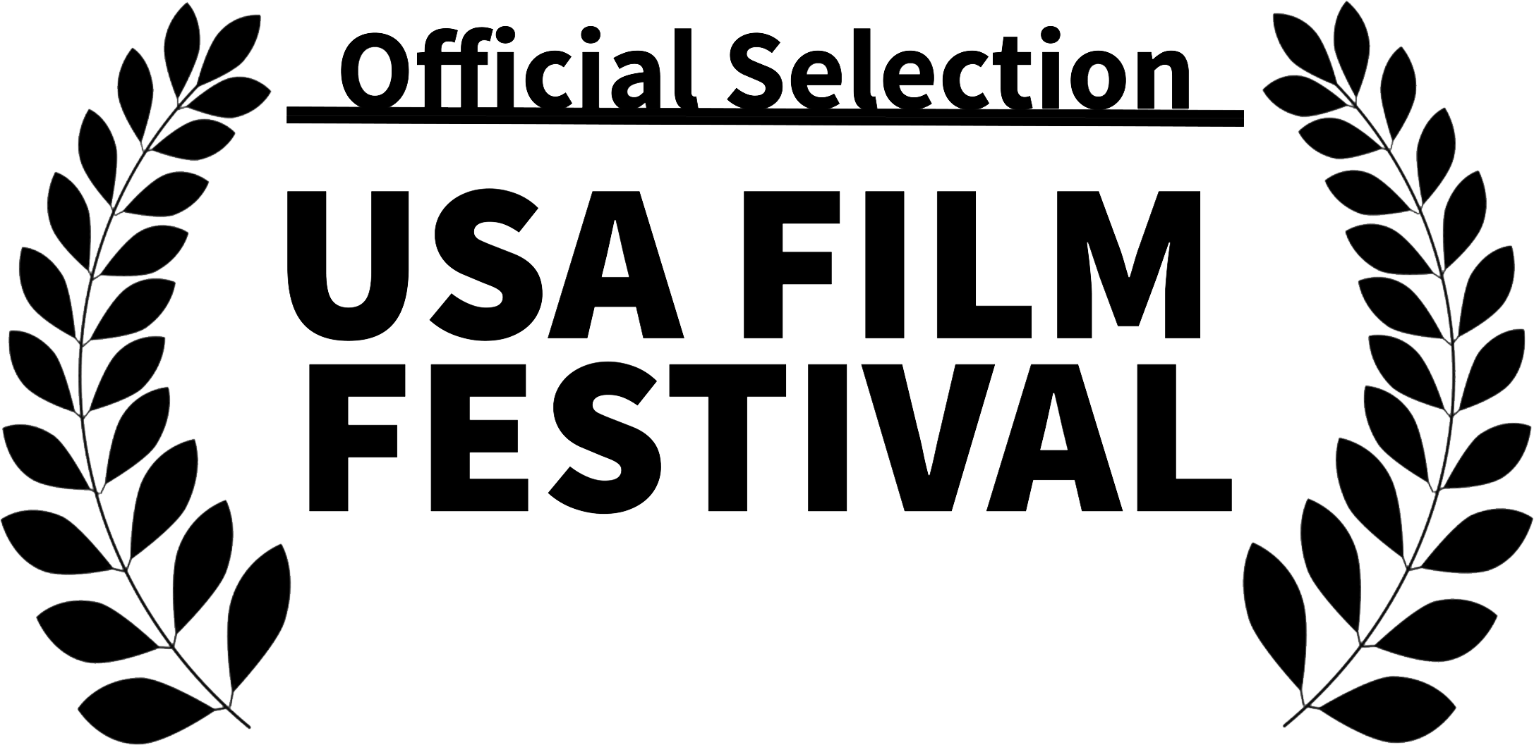 Outline design of the official selection logo for the USA Film Festival, featuring the words 'official selection' at the top, with 'USA FILM FESTIVAL' in large letters below, framed by laurel branches on both sides.