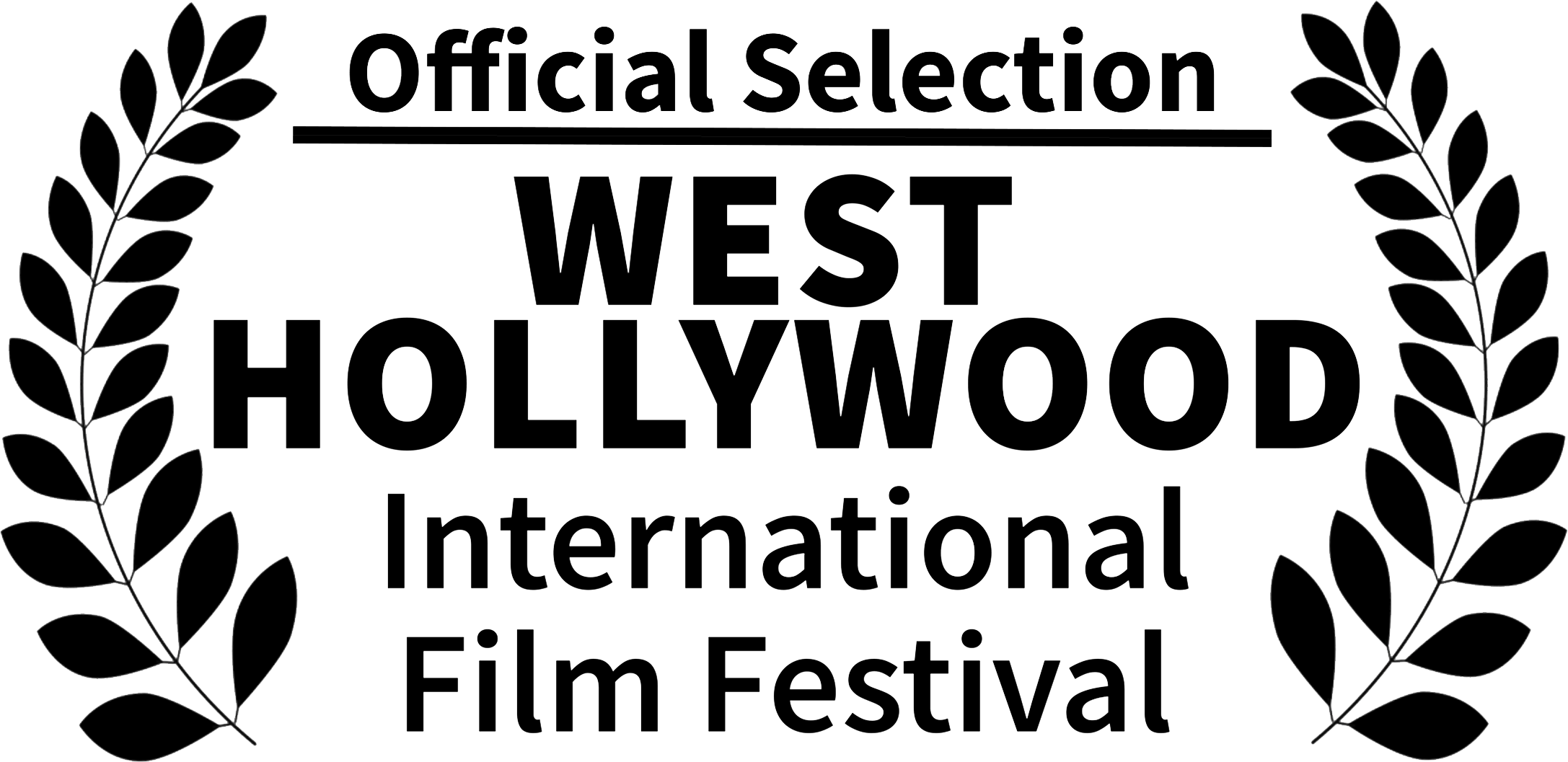 Text that reads "Official Selection West Hollywood International Film Festival" with decorative laurel branches on either side.