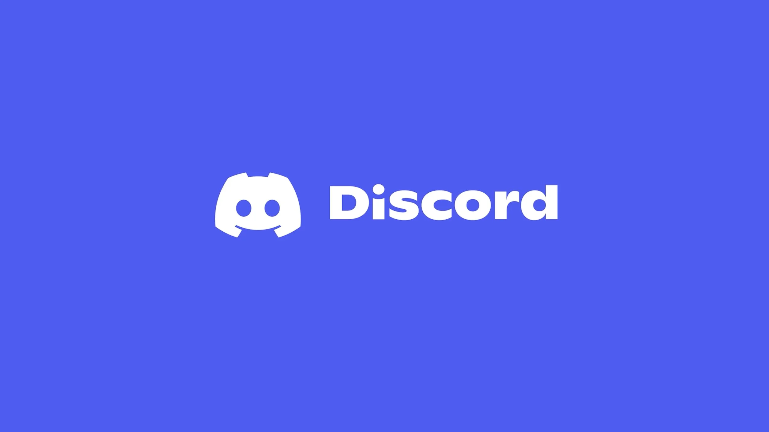 Discord logo and text on a blue background