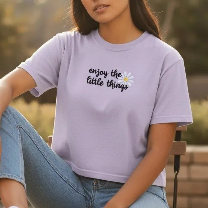 Enjoy the Little Things Embroidered Cropped Tee