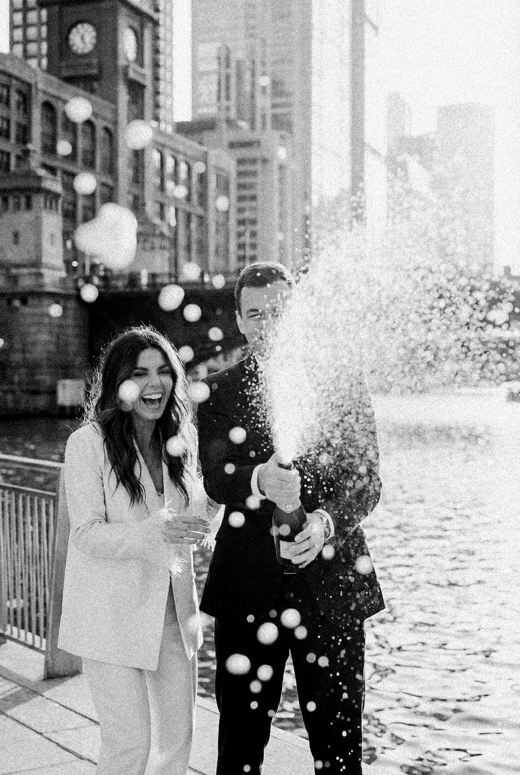 Lumiere and Grain Chicago riverwalk Champagne engagement photography