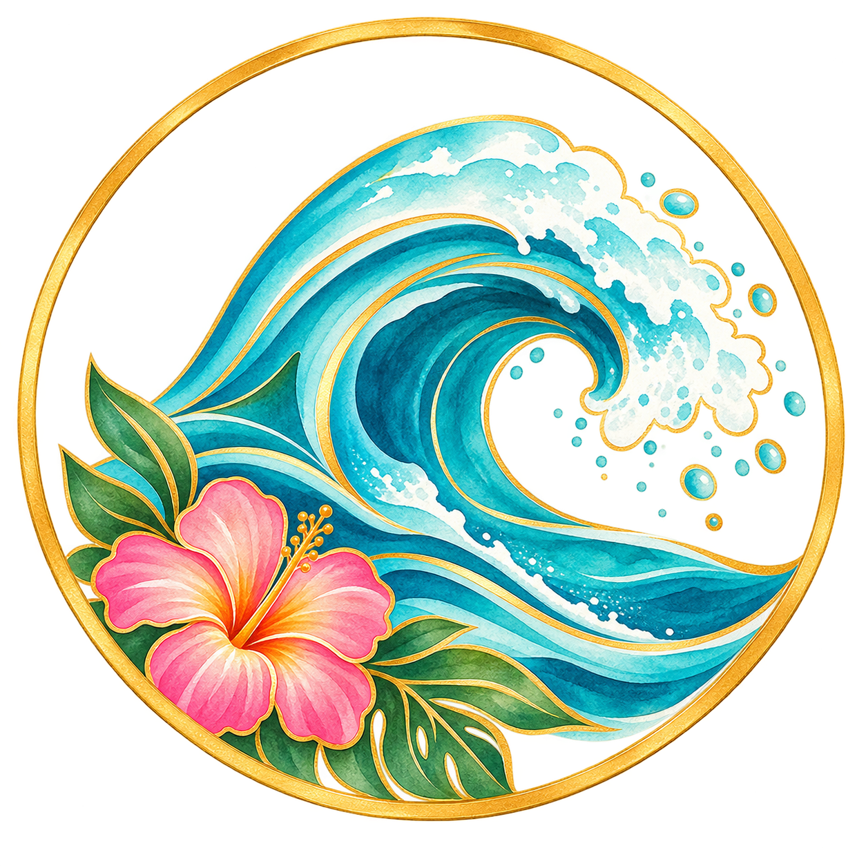 Ocean wave and hibiscus symbol representing a brighter tomorrow.