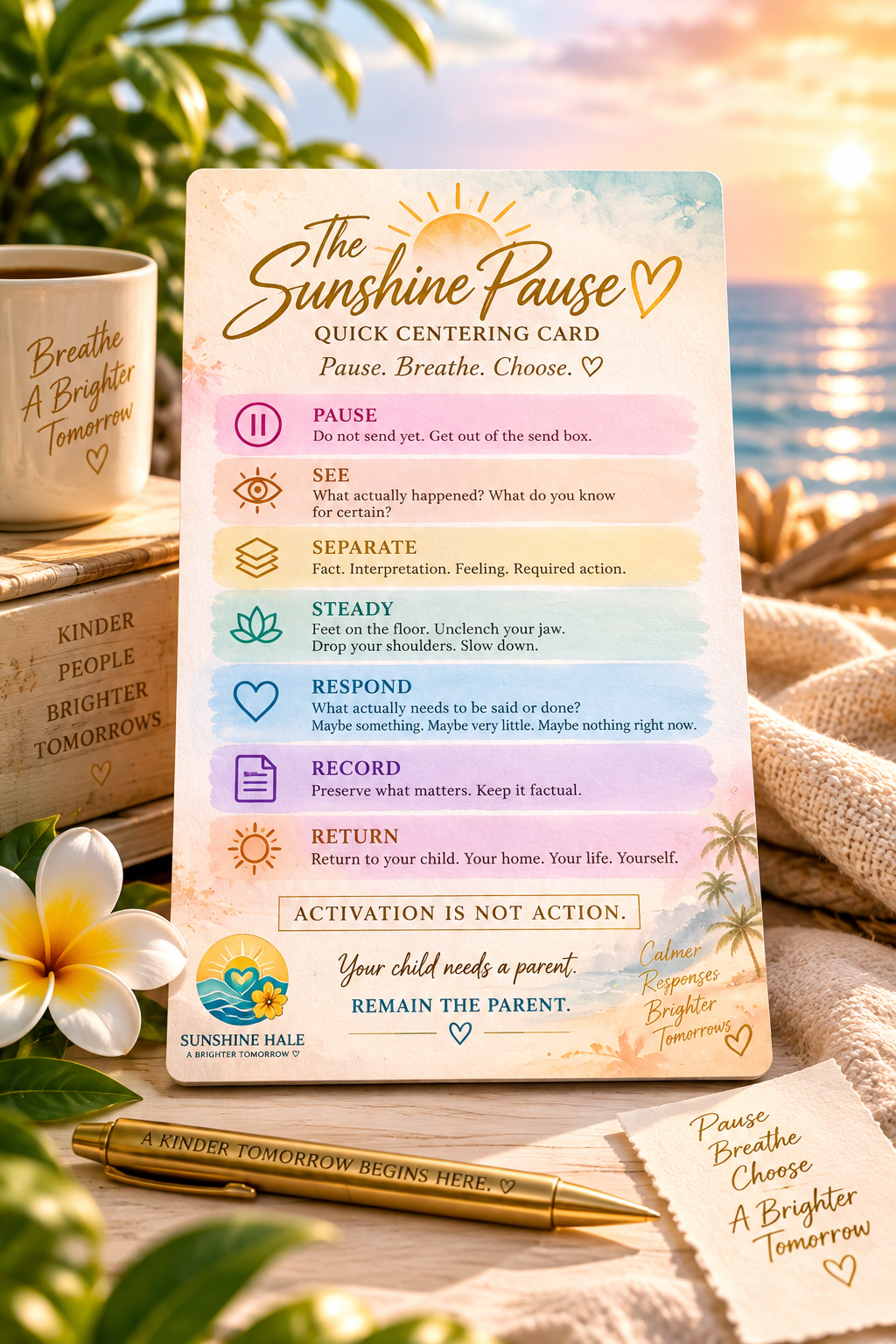 The Sunshine Pause Quick Centering Card, a free companion tool for Parent Field Guide No. 1.
