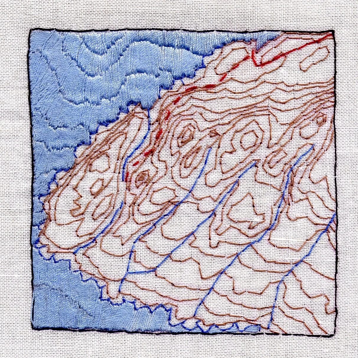 tracing a line-Botanical Beach, embroidery on linen, 8x8cm, Marion Nicoll Gallery, 2006