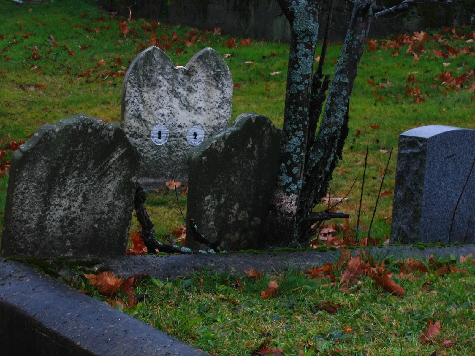 Dartmouth Cemetery, embroidery on doily, 2009