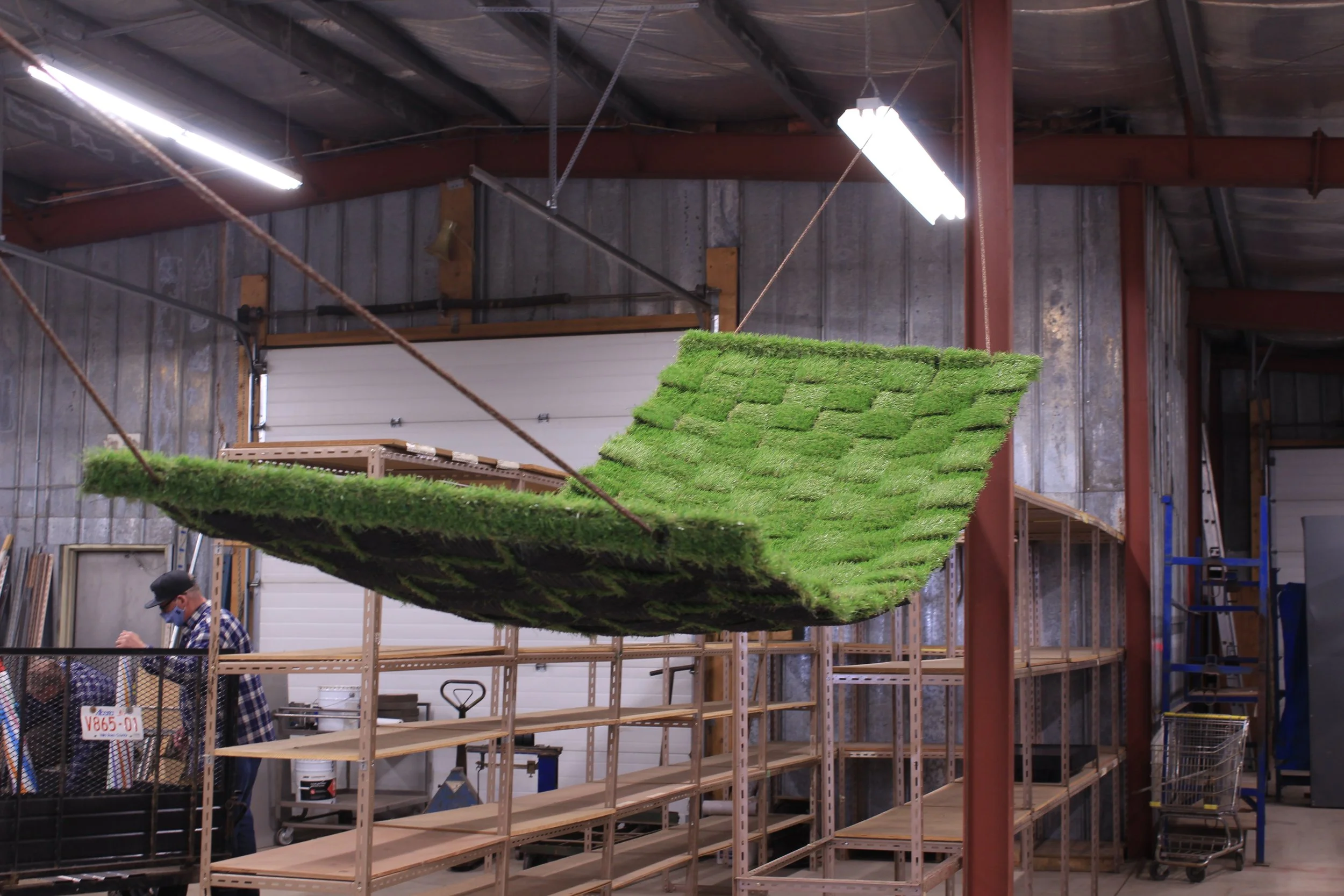 Subsistence, woven astroturf, 2021, Ribtor, Calgary