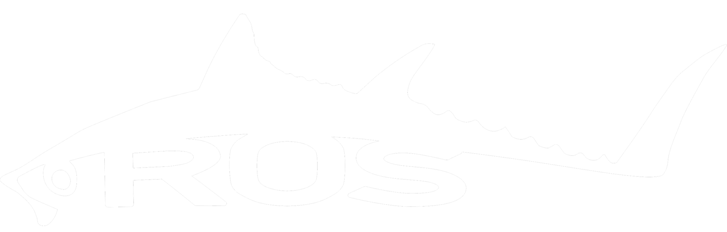 Black and white logo featuring a fish with the word 'ROS' written inside it.