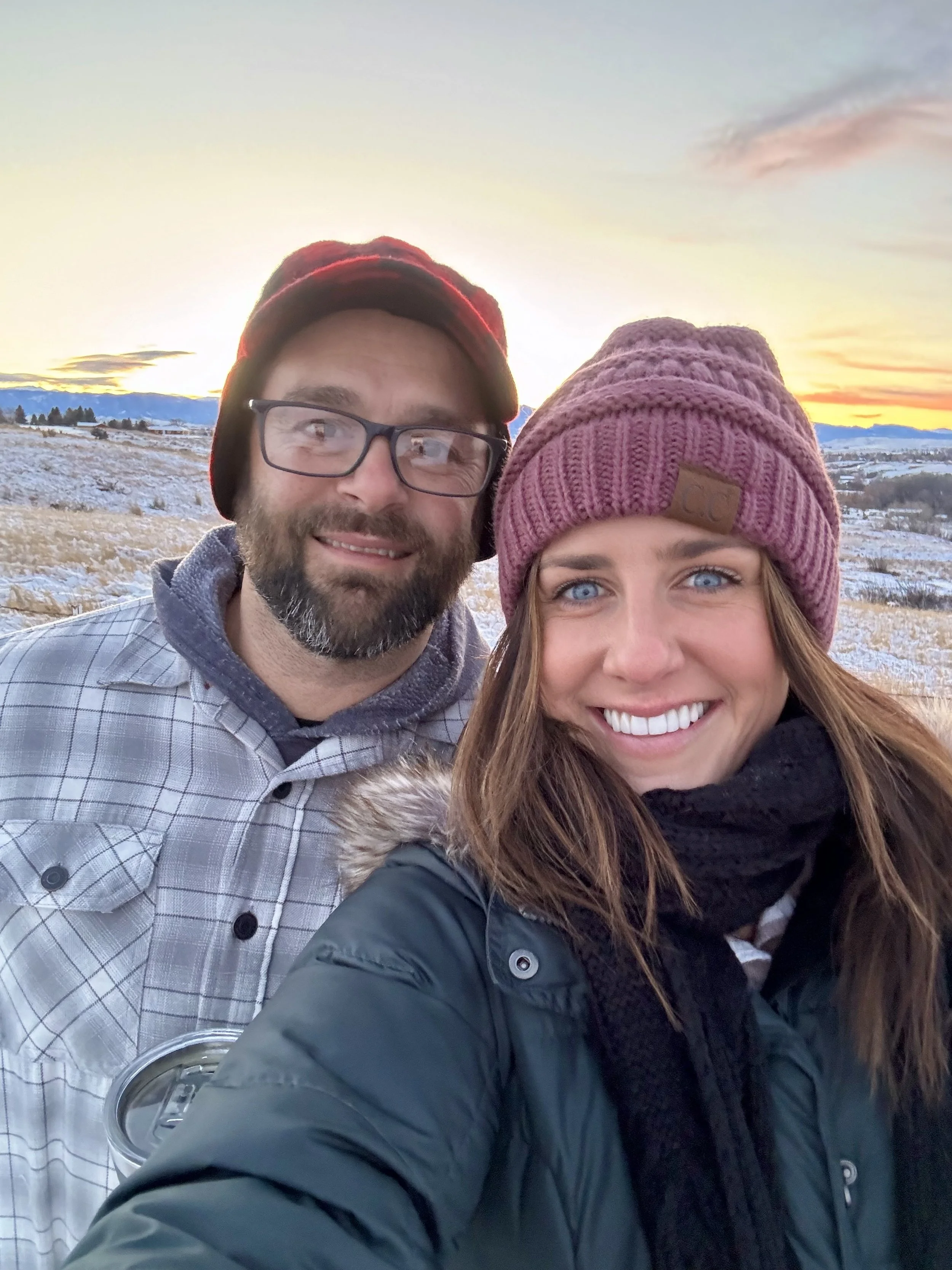 Kate Gladdin and her husband Nate on a chilly winter day