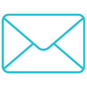 A simple neon blue outline of an envelope or mail icon.