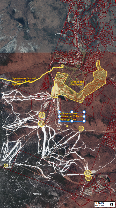 Killington Resort wastewater service area map showing Pico Pass condos and golf course coverage