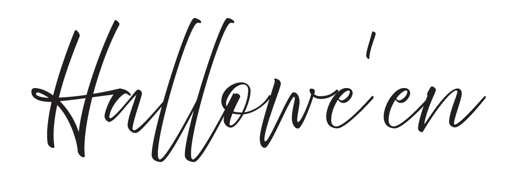 Text that reads "Hallowe'en..." in elegant cursive font.