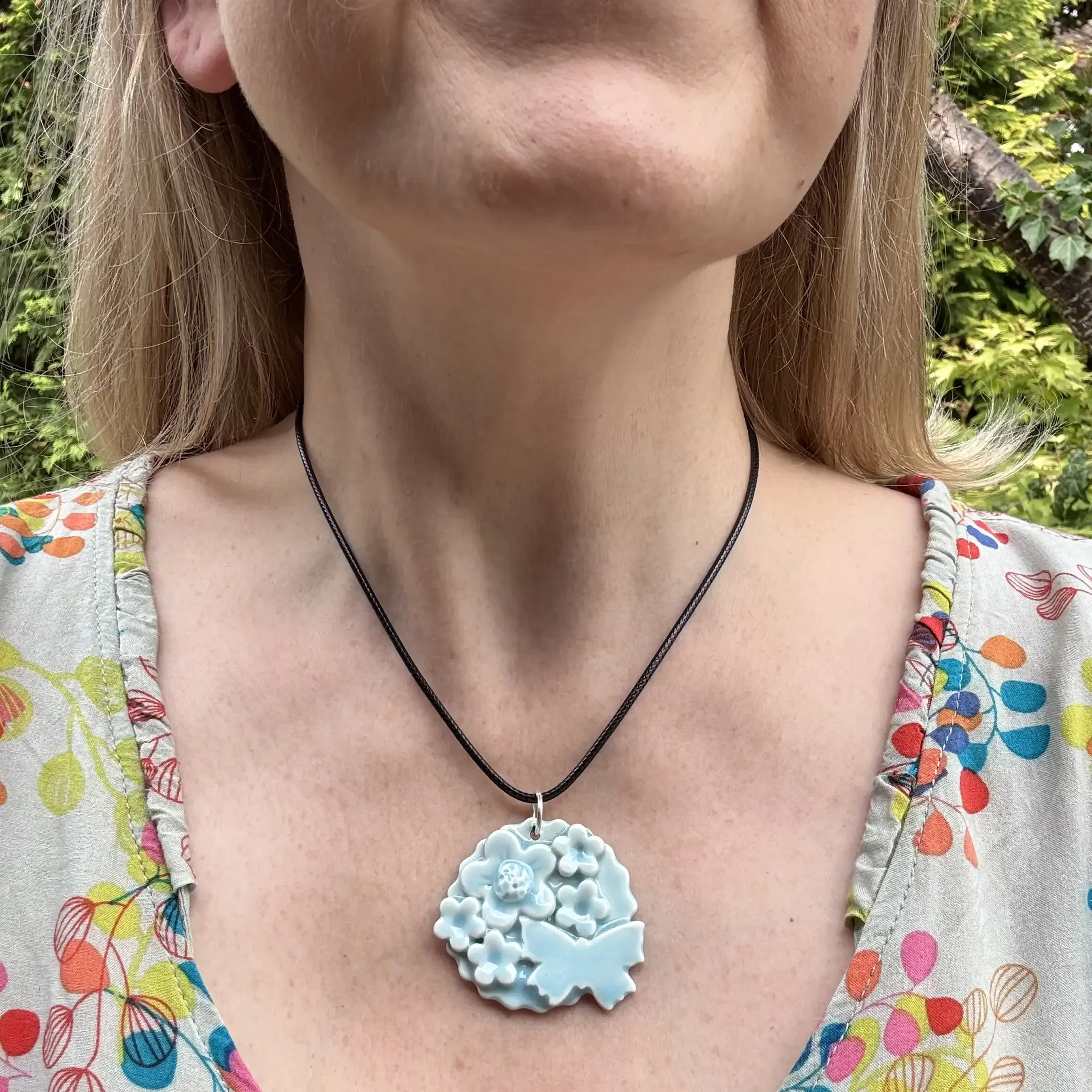 Porcelain Flower and Butterfly Pendant