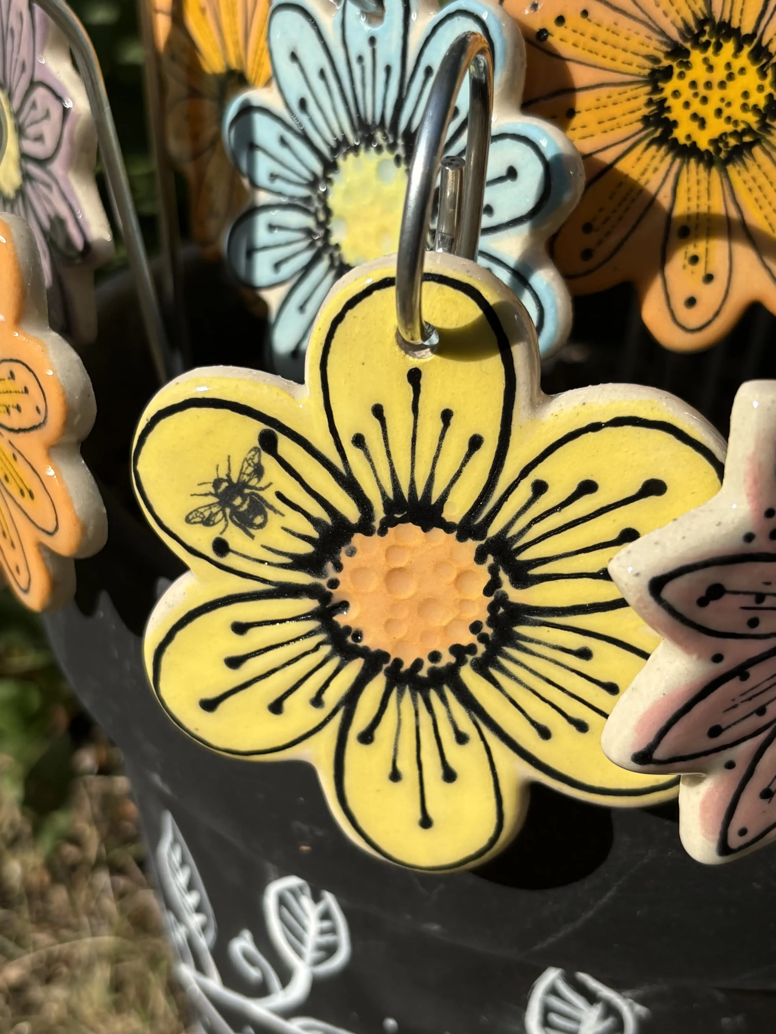 Yellow Flower Stake with bee