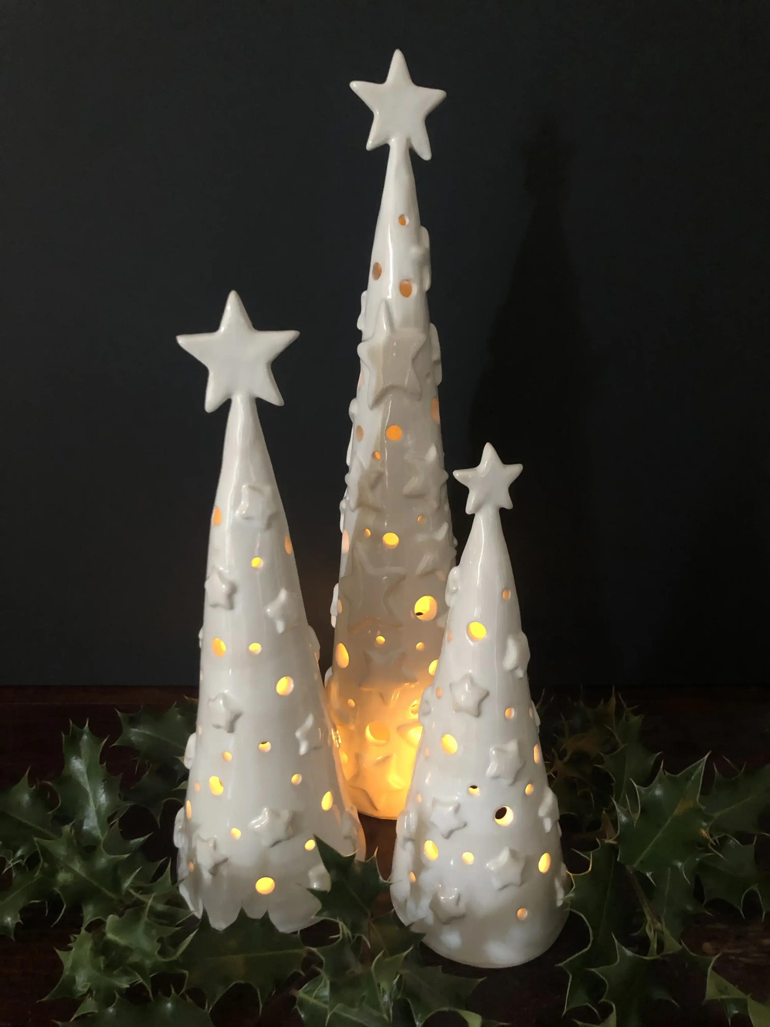 Glossy White Glazed Christmas Tree Tea-light Shades