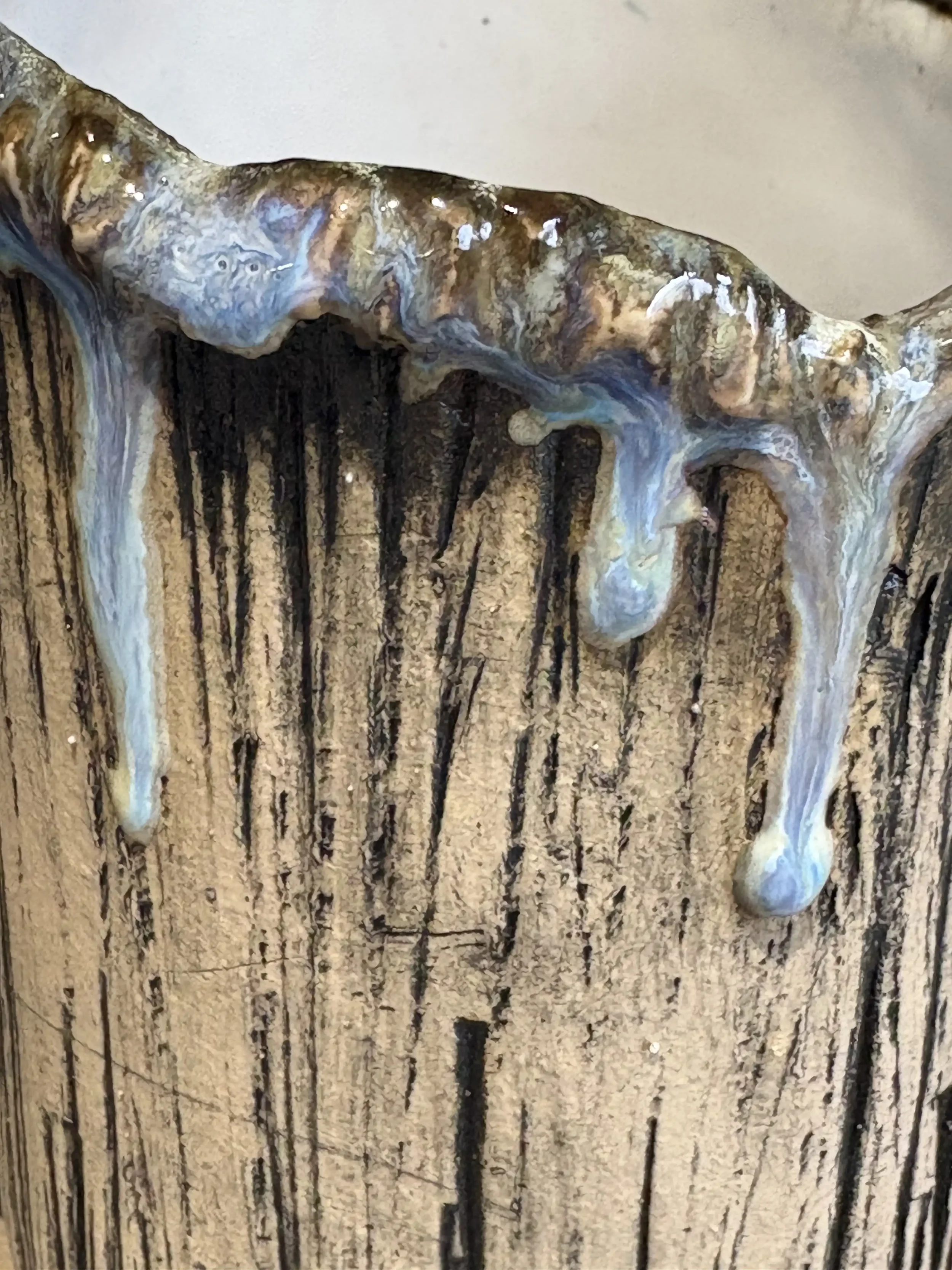 Close up of the 'Winter Wonderland' inspired texture and 'frosted' glaze drips.