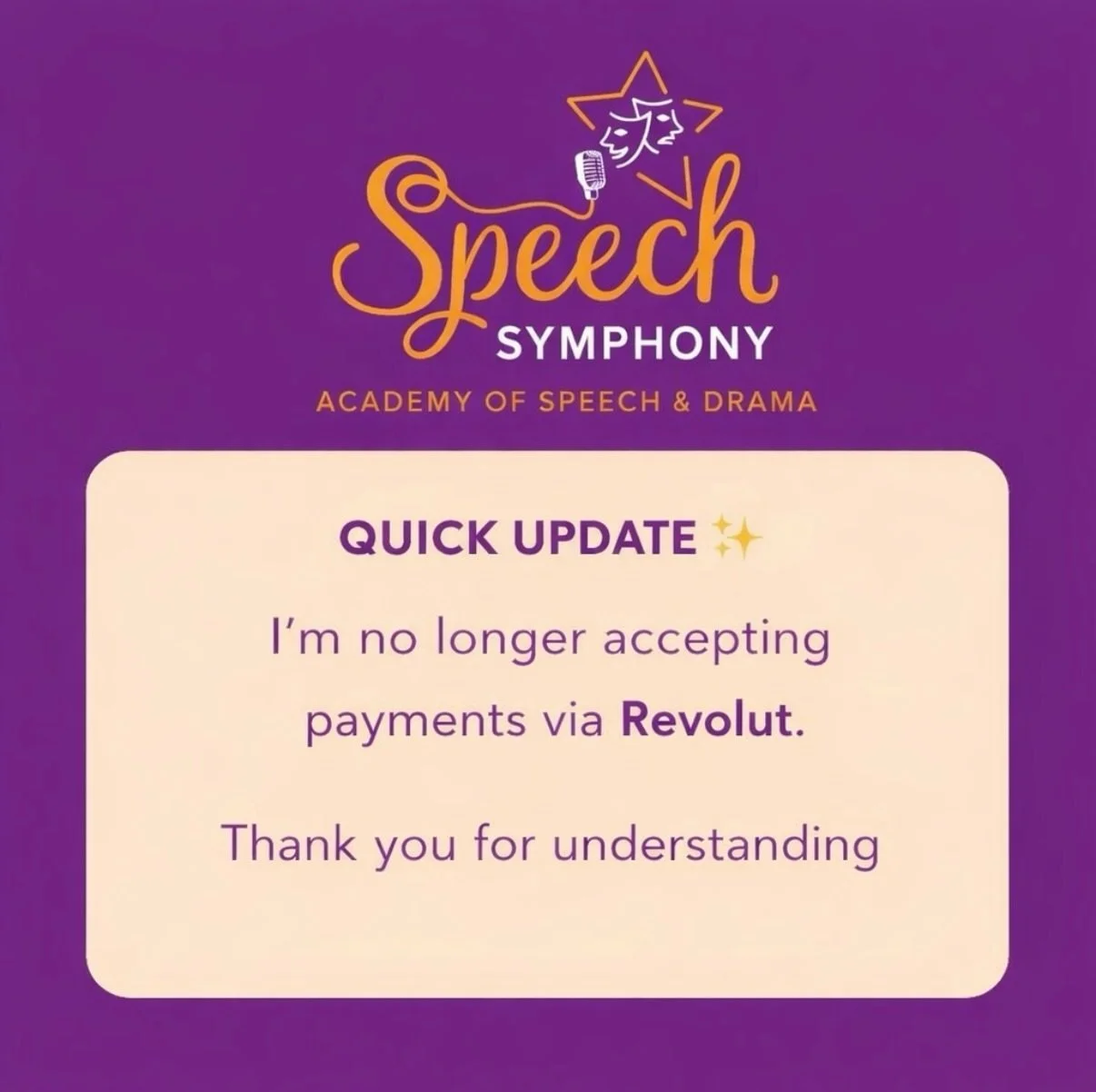 Quick update ✨

We are no longer accepting Revolut payments. As the business continues to grow, it&rsquo;s becoming harder to keep track of multiple payment methods.

Thank you for your cooperation ☺️🤍
Carla x