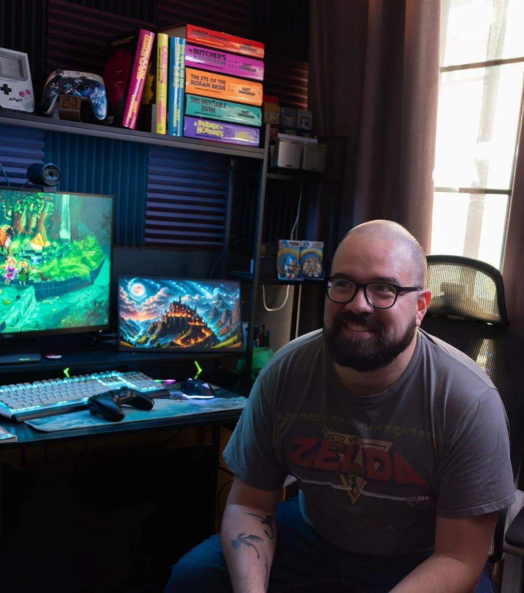 Alex at his set up ready to discuss life, games, and all things therapy